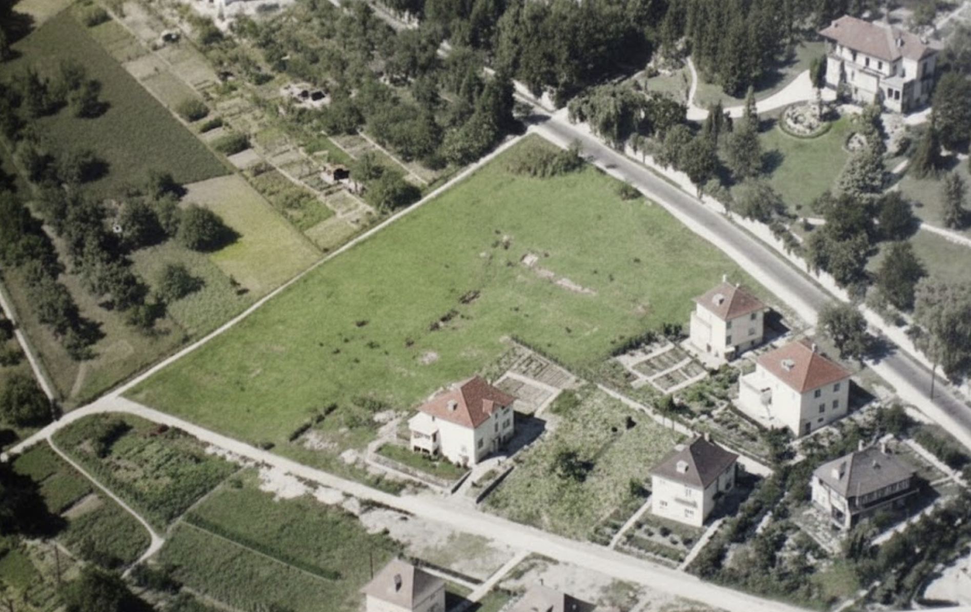 Unterer Hachel 1936 in Maihälden - historische Luftaufnahme der beginnenden Bebauung